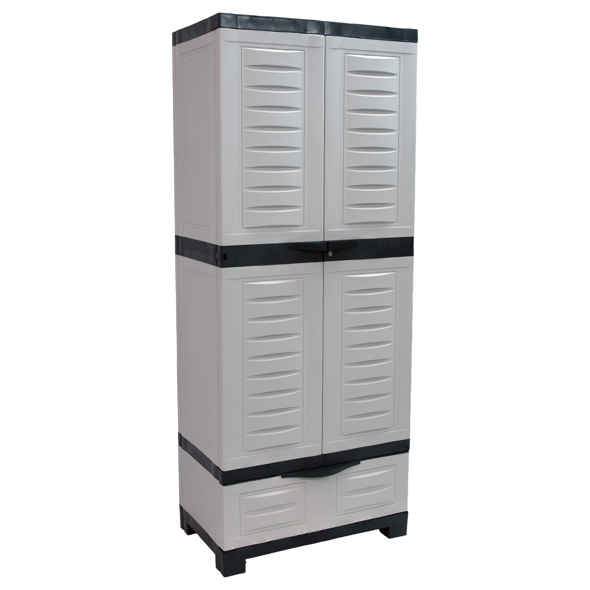 Sunnydaze Versatile Storage Cabinet — 57.5in., 3 Adjustable Shelves, Lockable Doors, Gray with Charcoal Trim, Model# SUP-8161